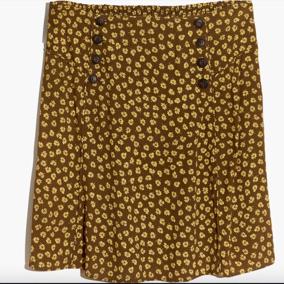 Madewell Piped Mini Skirt in Woodcut Flowers, M, Marlow floral Golden Spinach - Picture 1 of 12